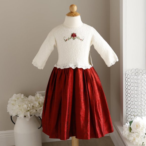 GORGEOUS Red Dupioni Silk Dress 100% Crocheted Top Size 4 Special Occasion NWT - Picture 1 of 8